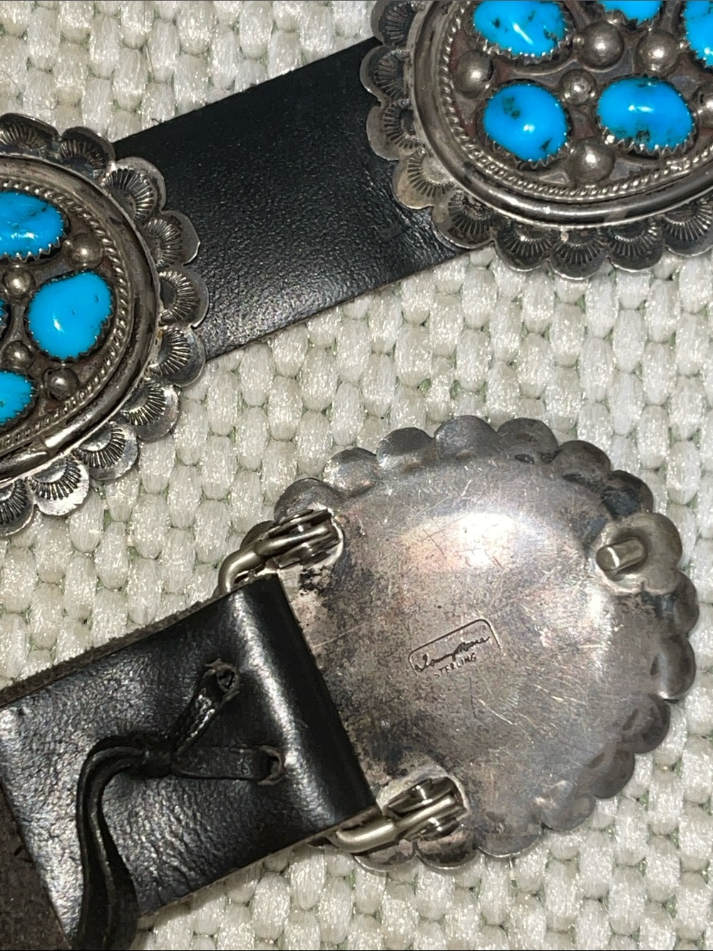 TOMMY MOORE STERLING  Turquoise Concho Leather Belt